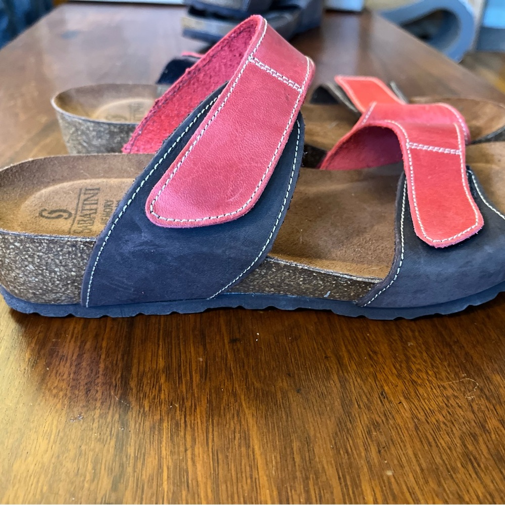 SABATINI Sandals sz40/9.5 Red and Black Suede w/ cork wedge